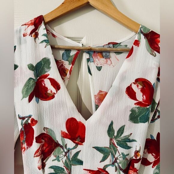 J for Justify Maxi Dress Shorts Romper Size M White Floral Romantic Bell Sleeve - Picture 2 of 8